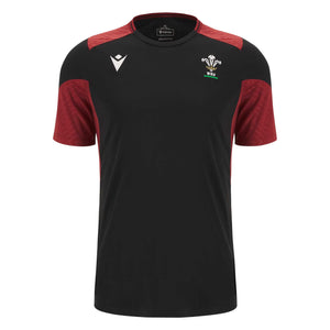 Macron Men's Wales Rugby Training Poly T-Shirt 23/24 - Black |T-Shirt | WRU Macron 23/24 | Absolute Rugby