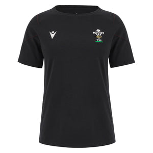 Macron Women's Wales Rugby Travel T-Shirt 23/24 - Black |Women's T-Shirt | WRU Macron 23/24 | Absolute Rugby